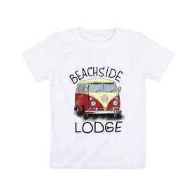 Детская футболка хлопок с принтом Beachside lodge в Белгороде, 100% хлопок | круглый вырез горловины, полуприлегающий силуэт, длина до линии бедер | beachside lodge | автобус | автомобиль | лето | машина | пляж