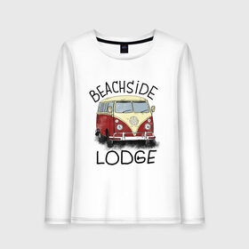 Женский лонгслив хлопок с принтом Beachside lodge в Белгороде, 100% хлопок |  | beachside lodge | автобус | автомобиль | лето | машина | пляж
