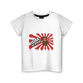Детская футболка хлопок с принтом DOMO-JDM в Белгороде, 100% хлопок | круглый вырез горловины, полуприлегающий силуэт, длина до линии бедер | Тематика изображения на принте: domo kun | jdm | street racing | style | автотюнинг | домо кун | домокун | японские авто