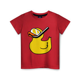 Детская футболка хлопок с принтом Утенок пловец в Белгороде, 100% хлопок | круглый вырез горловины, полуприлегающий силуэт, длина до линии бедер | акваланг | водолаз | пловец | утенок | утка | утя