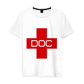 Мужская футболка хлопок с принтом Доктор в Белгороде, 100% хлопок | прямой крой, круглый вырез горловины, длина до линии бедер, слегка спущенное плечо. | doc | док | доктор | красный | крест