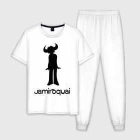 Мужская пижама хлопок с принтом Jamiroquai в Белгороде, 100% хлопок | брюки и футболка прямого кроя, без карманов, на брюках мягкая резинка на поясе и по низу штанин
 | funk | jamiroquai | jazz | джаз | джамирокуай | фанк