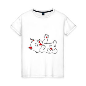 Женская футболка хлопок с принтом Веселый котенок в Белгороде, 100% хлопок | прямой крой, круглый вырез горловины, длина до линии бедер, слегка спущенное плечо | 