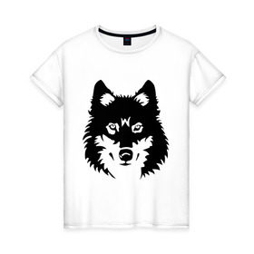 Женская футболка хлопок с принтом Северный волк в Белгороде, 100% хлопок | прямой крой, круглый вырез горловины, длина до линии бедер, слегка спущенное плечо | волк | голова | север