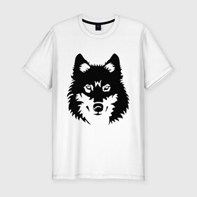 Мужская футболка премиум с принтом Северный волк в Белгороде, 92% хлопок, 8% лайкра | приталенный силуэт, круглый вырез ворота, длина до линии бедра, короткий рукав | Тематика изображения на принте: волк | голова | север