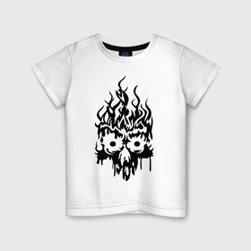 Детская футболка хлопок с принтом Огненый череп в Белгороде, 100% хлопок | круглый вырез горловины, полуприлегающий силуэт, длина до линии бедер | скелет