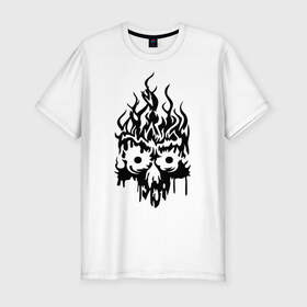 Мужская футболка премиум с принтом Огненый череп в Белгороде, 92% хлопок, 8% лайкра | приталенный силуэт, круглый вырез ворота, длина до линии бедра, короткий рукав | скелет