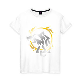 Женская футболка хлопок с принтом Волчье солнце в Белгороде, 100% хлопок | прямой крой, круглый вырез горловины, длина до линии бедер, слегка спущенное плечо | русь