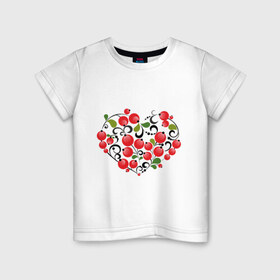 Детская футболка хлопок с принтом Сердце России с красными ягодами в Белгороде, 100% хлопок | круглый вырез горловины, полуприлегающий силуэт, длина до линии бедер | костяника | красные | россия | рябина | сердце | ягоды