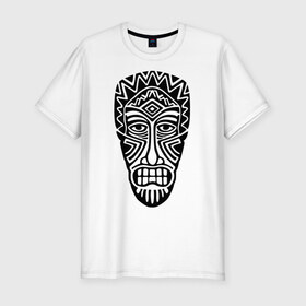 Мужская футболка премиум с принтом Маска аборигенов в Белгороде, 92% хлопок, 8% лайкра | приталенный силуэт, круглый вырез ворота, длина до линии бедра, короткий рукав | абориген | маска | племя | тотем | туземец | шаман