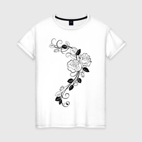 Женская футболка хлопок с принтом Розы в Белгороде, 100% хлопок | прямой крой, круглый вырез горловины, длина до линии бедер, слегка спущенное плечо | букет | ветвь | розы цветы