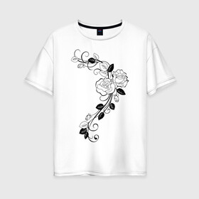 Женская футболка хлопок Oversize с принтом Розы в Белгороде, 100% хлопок | свободный крой, круглый ворот, спущенный рукав, длина до линии бедер
 | букет | ветвь | розы цветы