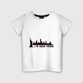 Детская футболка хлопок с принтом I love NY (панорама) в Белгороде, 100% хлопок | круглый вырез горловины, полуприлегающий силуэт, длина до линии бедер | i | love | new | york | город | йорк | люблю | нью | панорама | свобода | статуя | я