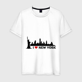 Мужская футболка хлопок с принтом I love NY (панорама) в Белгороде, 100% хлопок | прямой крой, круглый вырез горловины, длина до линии бедер, слегка спущенное плечо. | i | love | new | york | город | йорк | люблю | нью | панорама | свобода | статуя | я