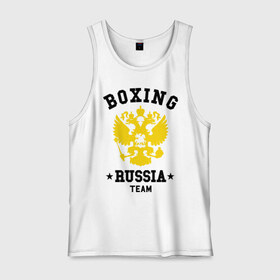 Мужская майка хлопок с принтом Boxing Russia Team в Белгороде, 100% хлопок |  | Тематика изображения на принте: boxing | russia | team | бокс | герб | орел | россия | русский