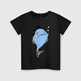 Детская футболка хлопок с принтом Зубастая рыба в Белгороде, 100% хлопок | круглый вырез горловины, полуприлегающий силуэт, длина до линии бедер | Тематика изображения на принте: акула | злая | зубы | рыба