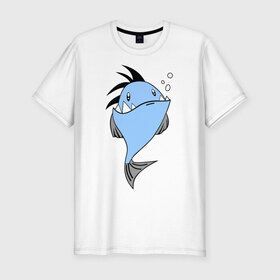 Мужская футболка премиум с принтом Зубастая рыба в Белгороде, 92% хлопок, 8% лайкра | приталенный силуэт, круглый вырез ворота, длина до линии бедра, короткий рукав | акула | злая | зубы | рыба