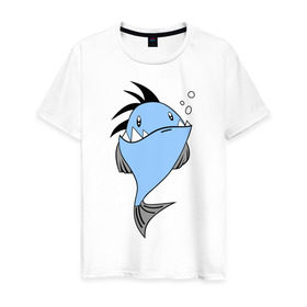 Мужская футболка хлопок с принтом Зубастая рыба в Белгороде, 100% хлопок | прямой крой, круглый вырез горловины, длина до линии бедер, слегка спущенное плечо. | акула | злая | зубы | рыба