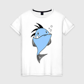 Женская футболка хлопок с принтом Зубастая рыба в Белгороде, 100% хлопок | прямой крой, круглый вырез горловины, длина до линии бедер, слегка спущенное плечо | акула | злая | зубы | рыба