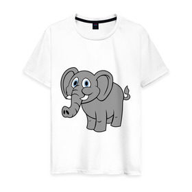 Мужская футболка хлопок с принтом Милый слоник в Белгороде, 100% хлопок | прямой крой, круглый вырез горловины, длина до линии бедер, слегка спущенное плечо. | слон