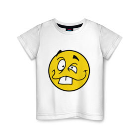 Детская футболка хлопок с принтом Неадекватный смайл в Белгороде, 100% хлопок | круглый вырез горловины, полуприлегающий силуэт, длина до линии бедер | глупый | лицо | неадекват | нелепый | смайл | смешной | сумасшедший | улыбка