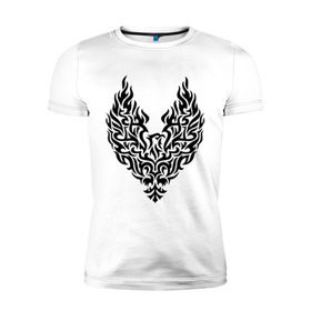 Мужская футболка премиум с принтом Огненный феникс в Белгороде, 92% хлопок, 8% лайкра | приталенный силуэт, круглый вырез ворота, длина до линии бедра, короткий рукав | возрождение | огонь | пепел | птица | феникс
