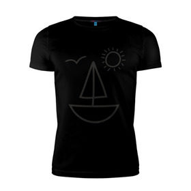 Мужская футболка премиум с принтом Настроение - море в Белгороде, 92% хлопок, 8% лайкра | приталенный силуэт, круглый вырез ворота, длина до линии бедра, короткий рукав | корабль | лицо | лодка | море | настроение | парус | птица | рожица | солнце | улыбка | чайка | яхта