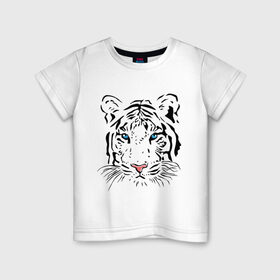 Детская футболка хлопок с принтом Белый тигр в Белгороде, 100% хлопок | круглый вырез горловины, полуприлегающий силуэт, длина до линии бедер | Тематика изображения на принте: белый | голова | красивый | редкий | тигр