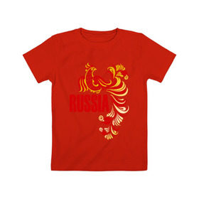 Детская футболка хлопок с принтом Россия в Белгороде, 100% хлопок | круглый вырез горловины, полуприлегающий силуэт, длина до линии бедер | жар | золотая | металл | патриот | птица | россия | русский