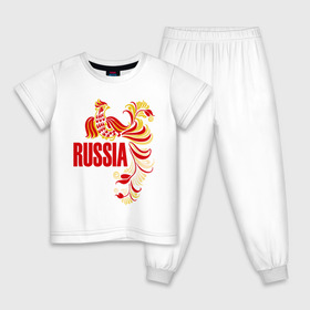 Детская пижама хлопок с принтом Россия в Белгороде, 100% хлопок |  брюки и футболка прямого кроя, без карманов, на брюках мягкая резинка на поясе и по низу штанин
 | жар | золотая | металл | патриот | птица | россия | русский