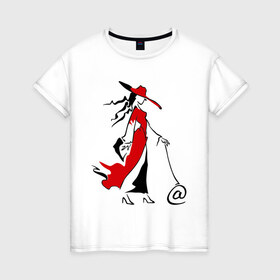 Женская футболка хлопок с принтом Дама с собачкой в Белгороде, 100% хлопок | прямой крой, круглый вырез горловины, длина до линии бедер, слегка спущенное плечо | 