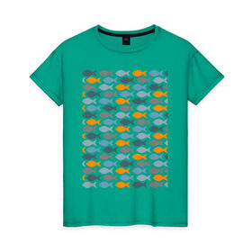 Женская футболка хлопок с принтом Рыбки в Белгороде, 100% хлопок | прямой крой, круглый вырез горловины, длина до линии бедер, слегка спущенное плечо | рыба | рыбалка | туризм