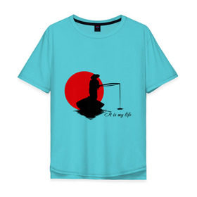 Мужская футболка хлопок Oversize с принтом Японская ночная рыбалка в Белгороде, 100% хлопок | свободный крой, круглый ворот, “спинка” длиннее передней части | Тематика изображения на принте: fishermen | жизнь | рыба | рыбак | рыбалка | солнце | туризм | удочка | укаи | япония