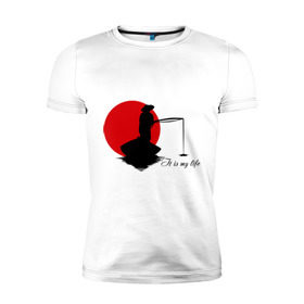 Мужская футболка премиум с принтом Японская ночная рыбалка в Белгороде, 92% хлопок, 8% лайкра | приталенный силуэт, круглый вырез ворота, длина до линии бедра, короткий рукав | fishermen | жизнь | рыба | рыбак | рыбалка | солнце | туризм | удочка | укаи | япония