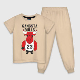Детская пижама хлопок с принтом Gangsta Bulls в Белгороде, 100% хлопок |  брюки и футболка прямого кроя, без карманов, на брюках мягкая резинка на поясе и по низу штанин
 | Тематика изображения на принте: bulls | chicago | gangsta | бык | гангстер | чикаго