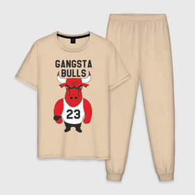 Мужская пижама хлопок с принтом Gangsta Bulls в Белгороде, 100% хлопок | брюки и футболка прямого кроя, без карманов, на брюках мягкая резинка на поясе и по низу штанин
 | bulls | chicago | gangsta | бык | гангстер | чикаго