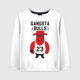 Детский лонгслив хлопок с принтом Gangsta Bulls в Белгороде, 100% хлопок | круглый вырез горловины, полуприлегающий силуэт, длина до линии бедер | Тематика изображения на принте: bulls | chicago | gangsta | бык | гангстер | чикаго