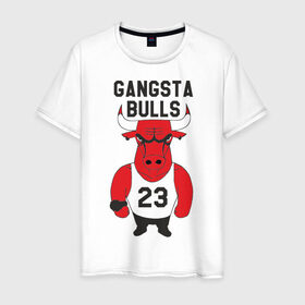 Мужская футболка хлопок с принтом Gangsta Bulls в Белгороде, 100% хлопок | прямой крой, круглый вырез горловины, длина до линии бедер, слегка спущенное плечо. | bulls | chicago | gangsta | бык | гангстер | чикаго