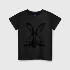 Детская футболка хлопок с принтом Заяц в противогазе в Белгороде, 100% хлопок | круглый вырез горловины, полуприлегающий силуэт, длина до линии бедер | заяц | кролик | осел | противогаз | респиратор | уши
