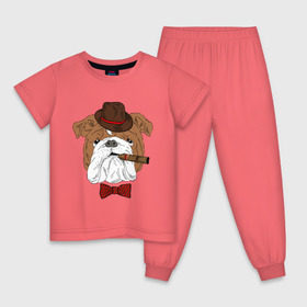 Детская пижама хлопок с принтом Английский бульдог с сигарой в Белгороде, 100% хлопок |  брюки и футболка прямого кроя, без карманов, на брюках мягкая резинка на поясе и по низу штанин
 | английский | бабочка | бульдог | галстук | пес | псина | собака | шляпа