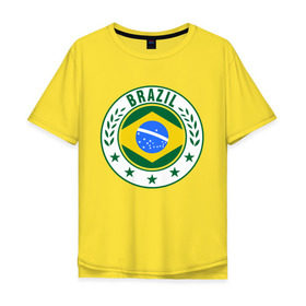Мужская футболка хлопок Oversize с принтом Brazil - Бразилия ЧМ-2014 в Белгороде, 100% хлопок | свободный крой, круглый ворот, “спинка” длиннее передней части | бразилия