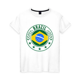 Женская футболка хлопок с принтом Brazil - Бразилия ЧМ-2014 в Белгороде, 100% хлопок | прямой крой, круглый вырез горловины, длина до линии бедер, слегка спущенное плечо | бразилия
