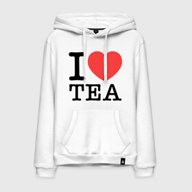 Мужская толстовка хлопок с принтом I love tea в Белгороде, френч-терри, мягкий теплый начес внутри (100% хлопок) | карман-кенгуру, эластичные манжеты и нижняя кромка, капюшон с подкладом и шнурком | Тематика изображения на принте: heart | love | tea | люблю | сердце | чай