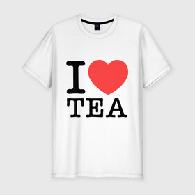 Мужская футболка премиум с принтом I love tea в Белгороде, 92% хлопок, 8% лайкра | приталенный силуэт, круглый вырез ворота, длина до линии бедра, короткий рукав | Тематика изображения на принте: heart | love | tea | люблю | сердце | чай
