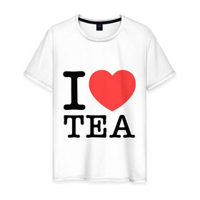 Мужская футболка хлопок с принтом I love tea в Белгороде, 100% хлопок | прямой крой, круглый вырез горловины, длина до линии бедер, слегка спущенное плечо. | Тематика изображения на принте: heart | love | tea | люблю | сердце | чай