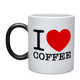 Кружка хамелеон с принтом I love coffee в Белгороде, керамика | меняет цвет при нагревании, емкость 330 мл | Тематика изображения на принте: coffee | heart | love | кофе | люблю | сердце