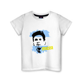 Детская футболка хлопок с принтом Месси (Messi) в Белгороде, 100% хлопок | круглый вырез горловины, полуприлегающий силуэт, длина до линии бедер | argentina | football | lionel | messi | аргентина | футбол