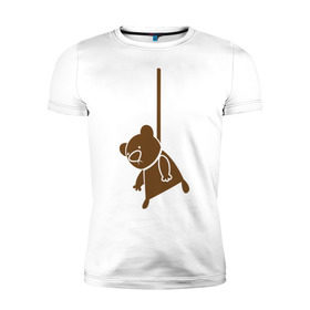 Мужская футболка премиум с принтом Мишутка суицидник в Белгороде, 92% хлопок, 8% лайкра | приталенный силуэт, круглый вырез ворота, длина до линии бедра, короткий рукав | виселица | медведь | мишка | петля | суицид