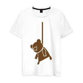 Мужская футболка хлопок с принтом Мишутка суицидник в Белгороде, 100% хлопок | прямой крой, круглый вырез горловины, длина до линии бедер, слегка спущенное плечо. | виселица | медведь | мишка | петля | суицид