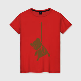 Женская футболка хлопок с принтом Мишутка суицидник в Белгороде, 100% хлопок | прямой крой, круглый вырез горловины, длина до линии бедер, слегка спущенное плечо | виселица | медведь | мишка | петля | суицид